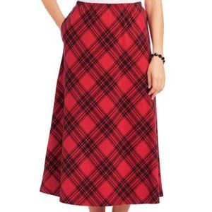 NEW Red Plaid Plus Sz 2X or 3X Casual or Dress Elastic Waist Midi Skirt Pockets